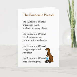 De pandemische wezel is een grappig denkend aan je bedankkaart