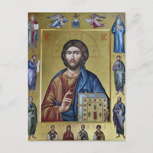 De Pantocrator en de Heiligen Orthodoxe Christelij Briefkaart (Voorkant)