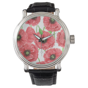 De papavers bloemenpatroon van de waterverf horloge
