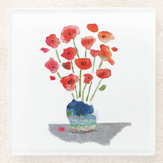 De papavers glazen onderzetter (Voorkant)