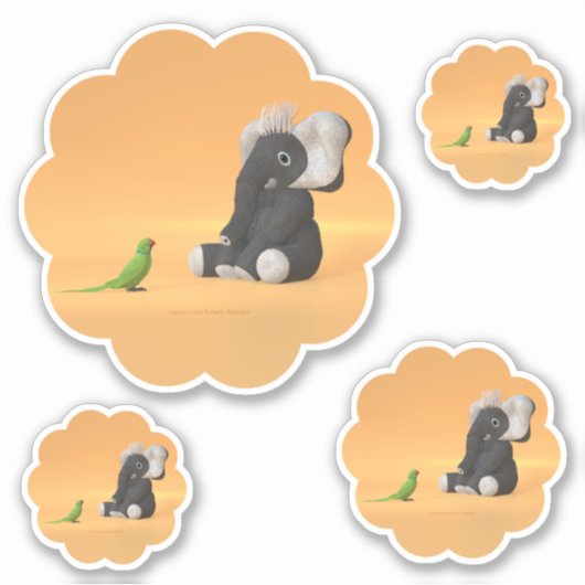 De papegaai ontmoet een gevulde sticker van olifan (Voorkant)