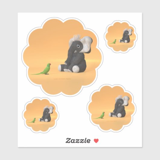 De papegaai ontmoet een gevulde sticker van olifan (Vel)