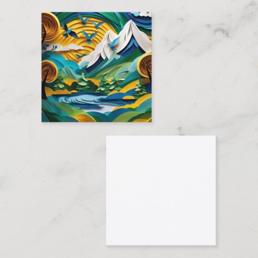 De papier gesneden bergscène is mooi met de vierkante visitekaartje (Voorkant / Achterkant)