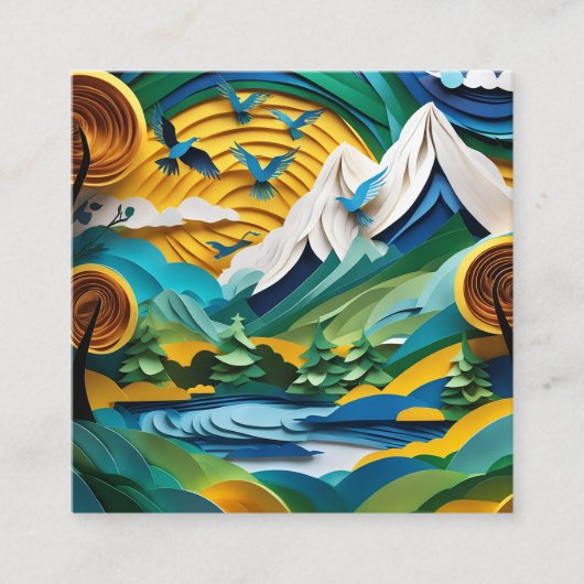 De papier gesneden bergscène is mooi met de vierkante visitekaartje (Voorkant)