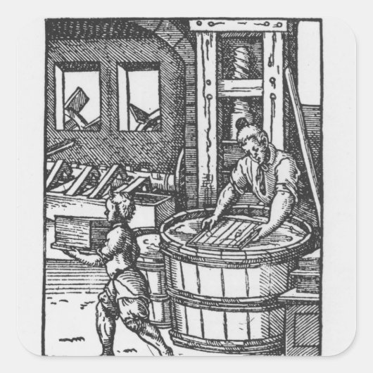 De papiermaker vierkante sticker (Voorkant)