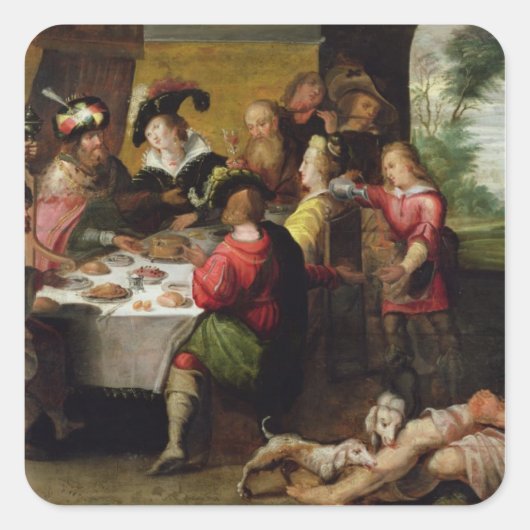 De parabel van het rijke Man en Lazarus Vierkante Sticker (Voorkant)