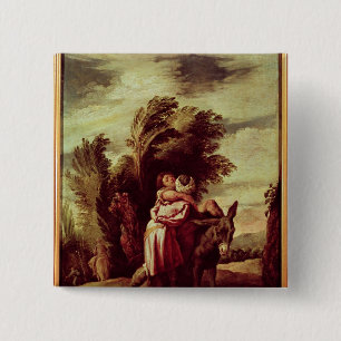 De Parable of the Good Samaritan Vierkante Button 5,1 Cm