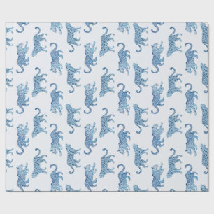 De Parade van de luipaard in Blauw en Wit Cadeaupapier