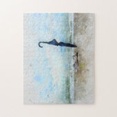 De paraplu  op het strand  - legpuzzel (Verticaal)