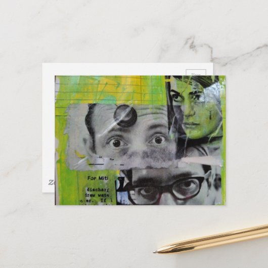 De paren ogen die naar junk journal collage kijken briefkaart (Voorkant / Achterkant in situ)