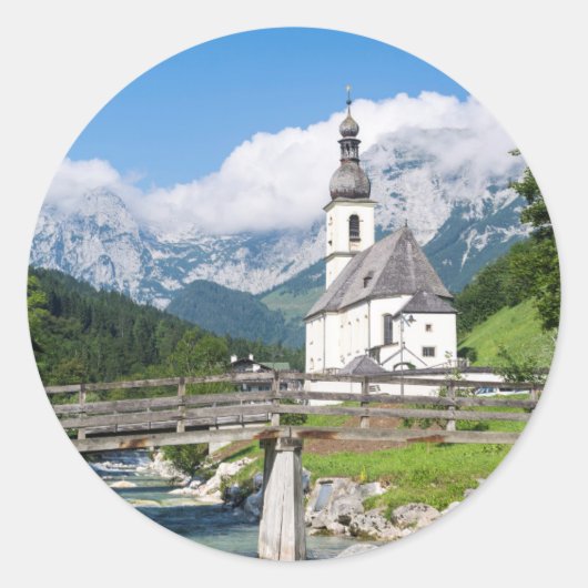 De parochiekerk van Ramsau in Beieren, Duitsland Ronde Sticker (Voorkant)