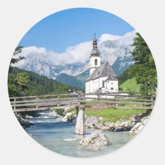 De parochiekerk van Ramsau Ronde Sticker (Voorkant)