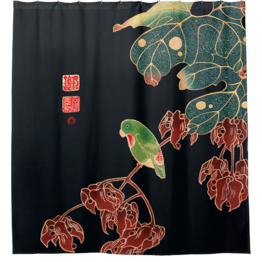 De Paroquet  Japanse Bird Woodblock Druk Douchegordijn (Voorkant)