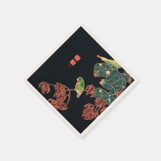 De Paroquet  Japanse Bird Woodblock Druk Servet (Hoek)