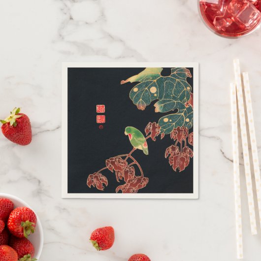 De Paroquet  Japanse Bird Woodblock Druk Servet (Insitu)