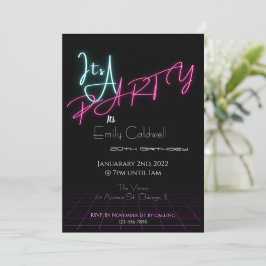 De partij is partij - Uitnodiging Neon (Staand voorkant)