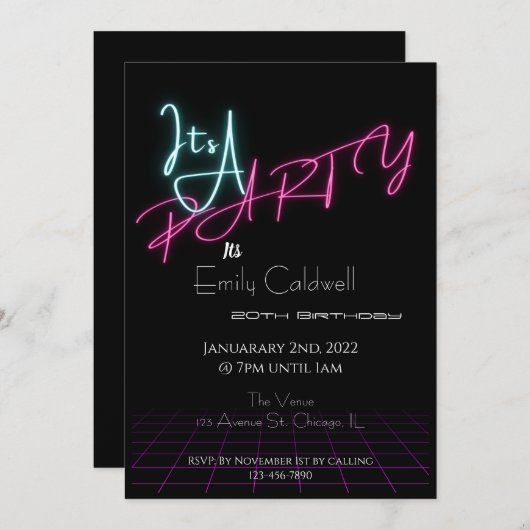 De partij is partij - Uitnodiging Neon (Voorkant / Achterkant)