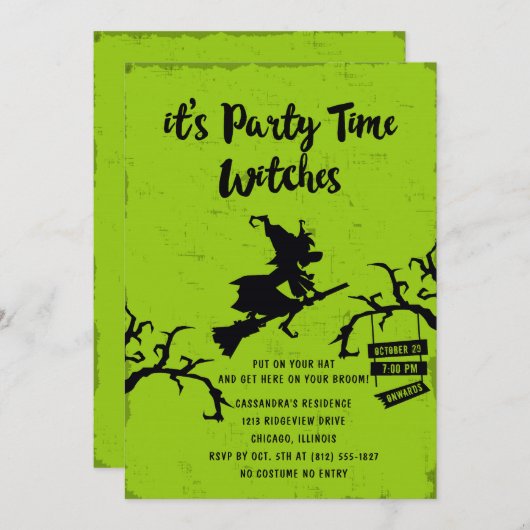 De partij Time Witches Halloween nodigt uit Kaart (Voorkant / Achterkant)