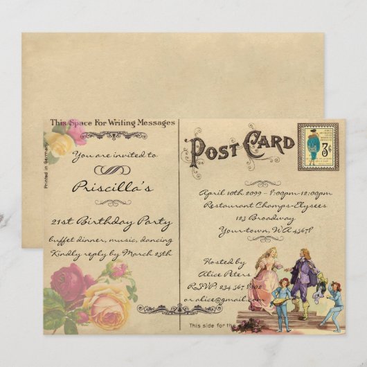 De Partij van de dag van de geboorte, , oude brief Kaart (Voorkant / Achterkant)