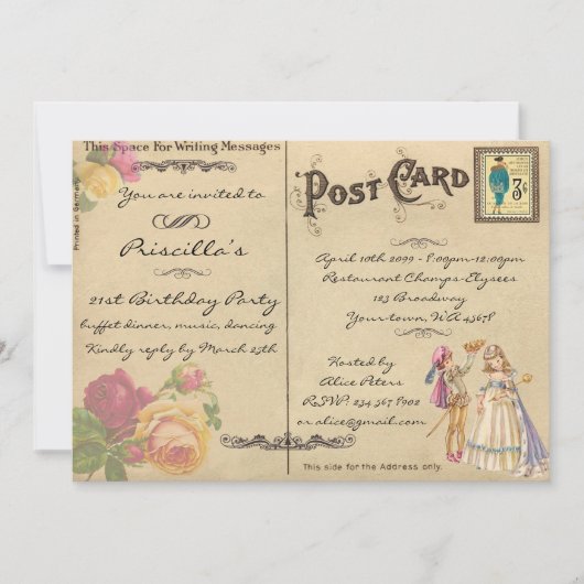 De Partij van de dag van de geboorte, , oude brief Kaart (Voorkant)