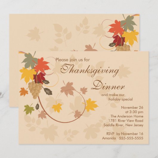 De Partij van het Diner van de Thanksgiving van de Kaart (Voorkant / Achterkant)