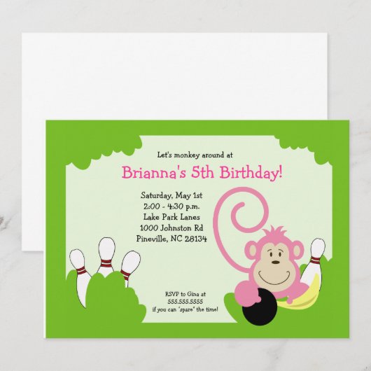 De Partij van het Kegelen van de Kom van de aap Kaart (Voorkant / Achterkant)