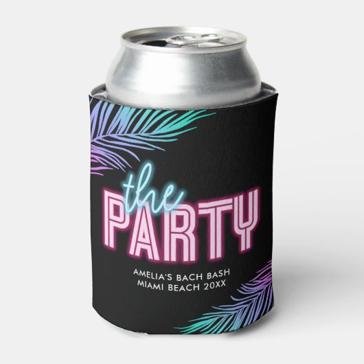 De Party Neon Blauw & Roze Tropische Bach Blikjeskoeler (Blikje Voorkant)