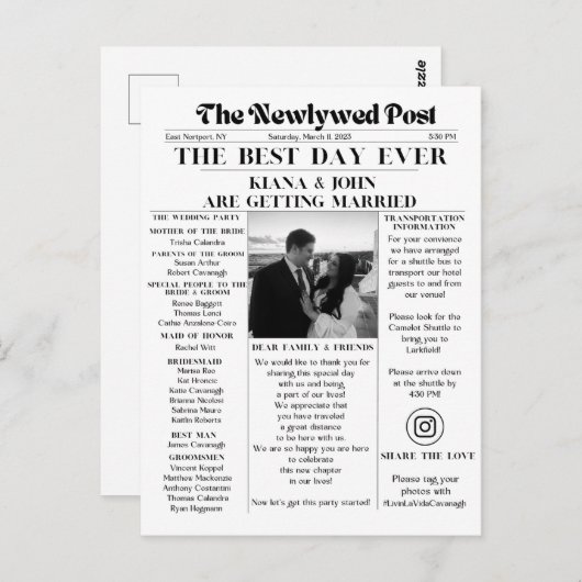 De Pas getrouwd Post Briefkaart (Voorkant / Achterkant)