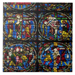 De passie, het lancetvenster in de westelijke faça tegeltje