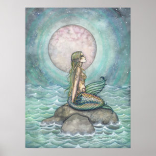 De Pastel Zee Zeemeermin Fantasy Waterverf Kunst Poster