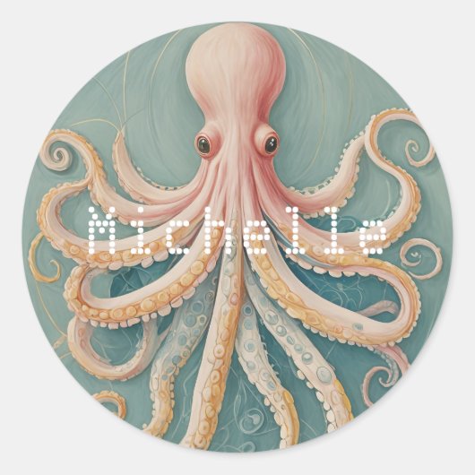 De pasteloctopus van het betoverde rif ronde sticker (Voorkant)