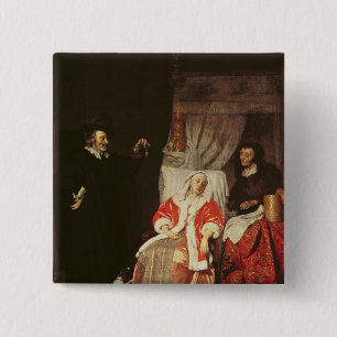 De patiënt en de arts, 1660 jaar vierkante button 5,1 cm