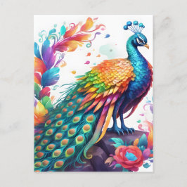 De pauw is een felgekleurde vogel die bekend is briefkaart