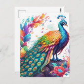 De pauw is een felgekleurde vogel die bekend is briefkaart (Voorkant / Achterkant)