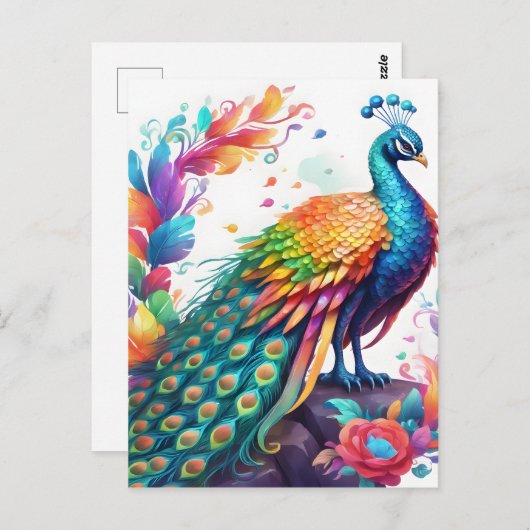 De pauw is een felgekleurde vogel die bekend is briefkaart (Voorkant / Achterkant)