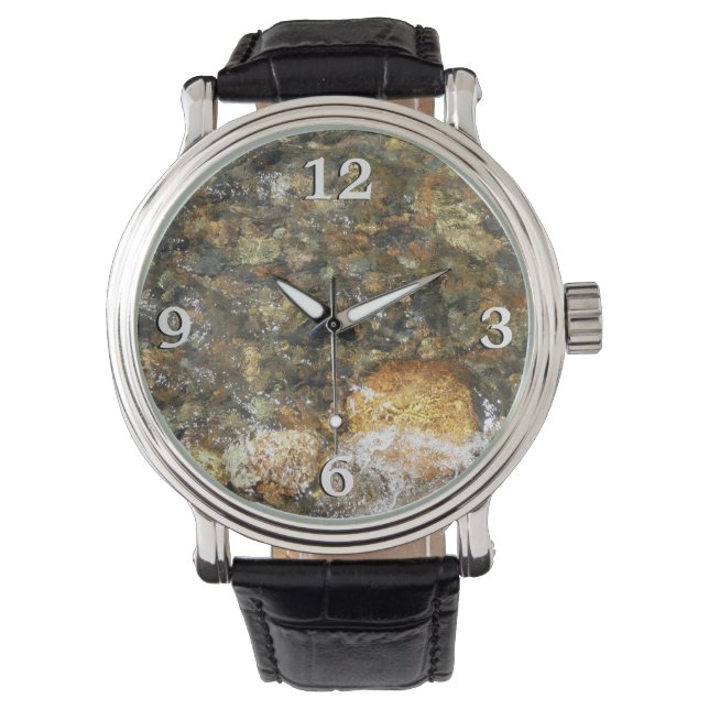 De Pebbles Brown en Gray Natural Abstract Horloge (Voorkant)