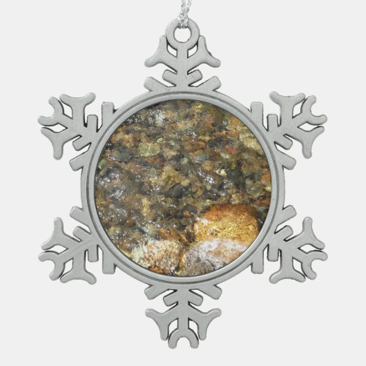 De Pebbles Brown en Gray Natural Abstract Tin Sneeuwvlok Ornament (Voorkant)