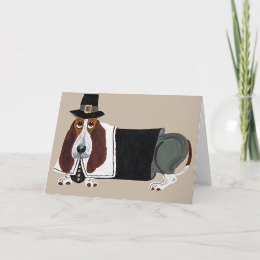 De Pelgrim van de Thanksgiving van Basset Hound Feestdagen Kaart (Voorkant)