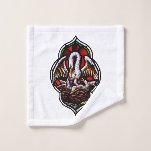De pelikaan als Christelijk symbool Washandje (Wasdoekje)
