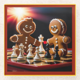 De peperkoek-man speelt schaak met zijn zus glazen onderzetter