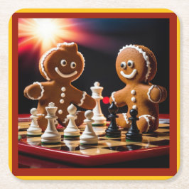 De peperkoek-man speelt schaak met zijn zus kartonnen onderzetters