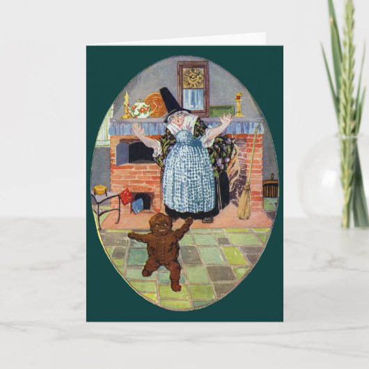 De peperkoekjongen springt uit de oven feestdagen kaart (Voorkant)