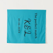 De perfect match koppel naam letter datum blauw si wandkleed (Voorkant (horizontaal))