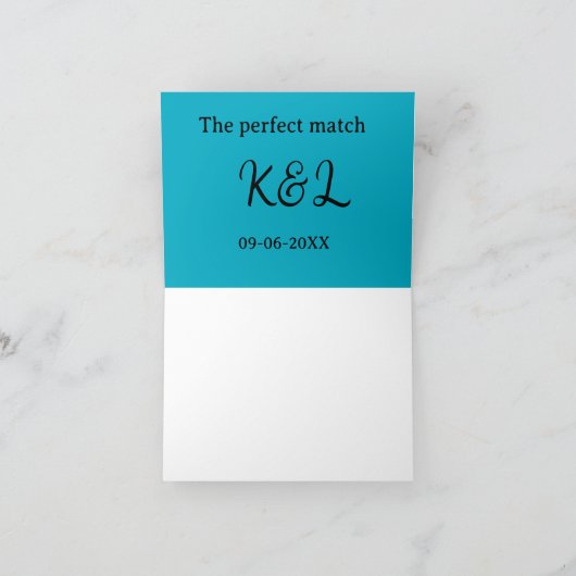 De perfect match koppel naam letter datum blauwe s bedankkaart (Binnen)