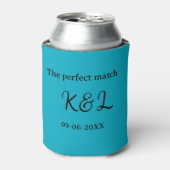 De perfect match koppel naam letter datum blauwe s blikjeskoeler (Blikje Voorkant)