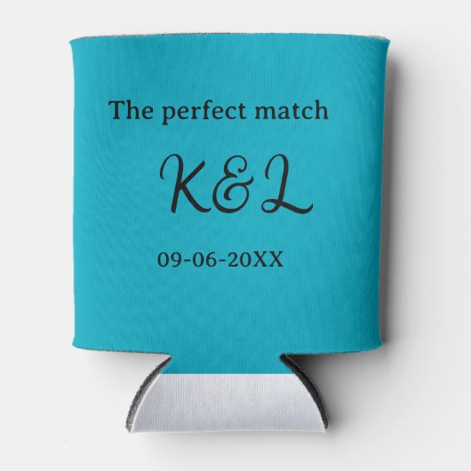 De perfect match koppel naam letter datum blauwe s blikjeskoeler (Voorkant)