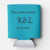 De perfect match koppel naam letter datum blauwe s blikjeskoeler (Achterkant)