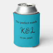 De perfect match koppel naam letter datum blauwe s blikjeskoeler (Blikje Achterkant)