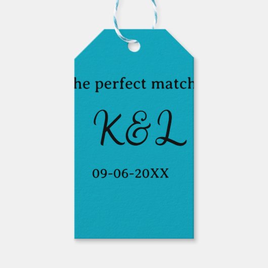 De perfect match koppel naam letter datum blauwe s cadeaulabel (Voorkant)