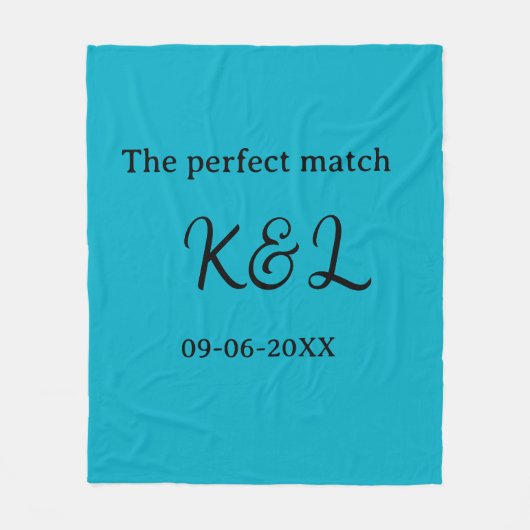 De perfect match koppel naam letter datum blauwe s fleece deken (Voorkant)